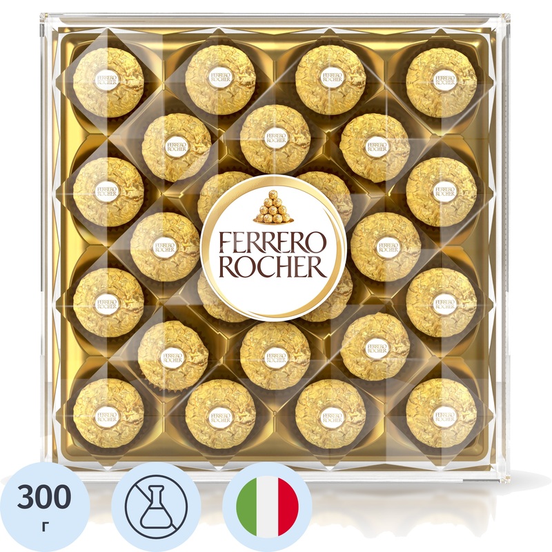 Изображение товара Конфеты Ferrero Rocher 300 г с орехами и мягким шоколадом
