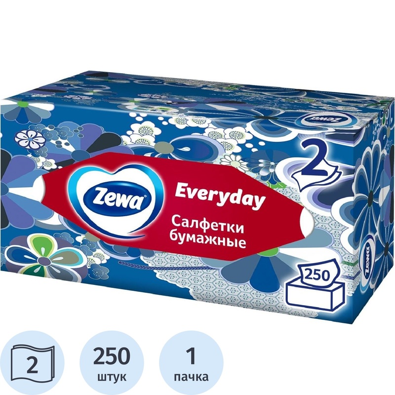 Изображение товара Салфетки косметические Zewa Everyday 2-слойные 250 штук