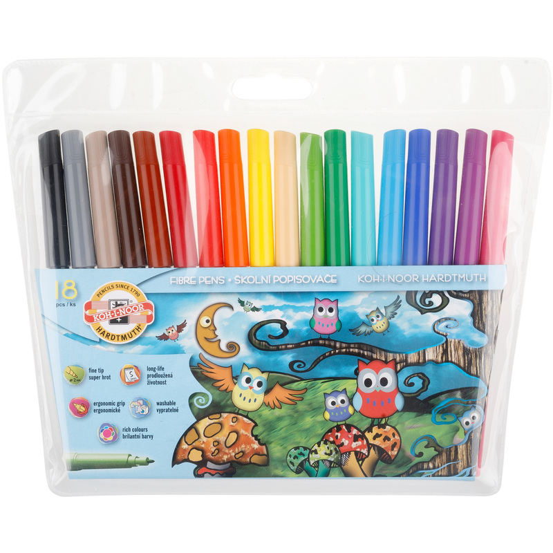 Изображение товара Фломастеры Koh-i-Noor Совы 18 цветов смываемые с вентилируемыми колпачками