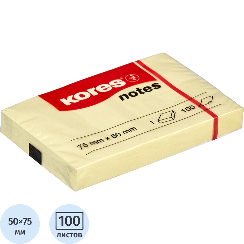 Изображение товара Стикеры Kores 75x50 мм пастельные желтые - 100 листов в блоке