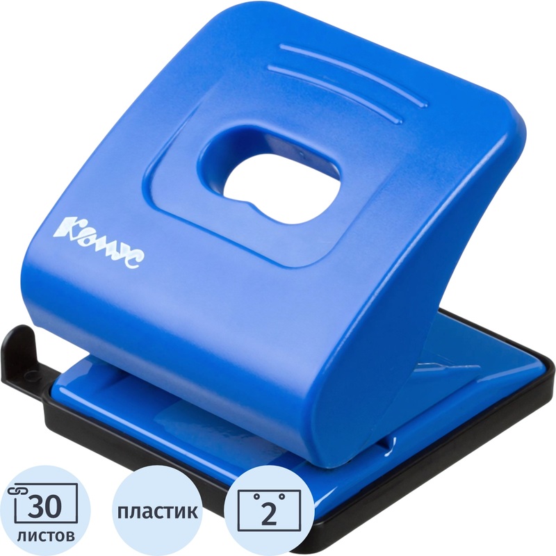Изображение товара Дырокол офисный Комус Prima 6345 до 30 листов синий с линейкой