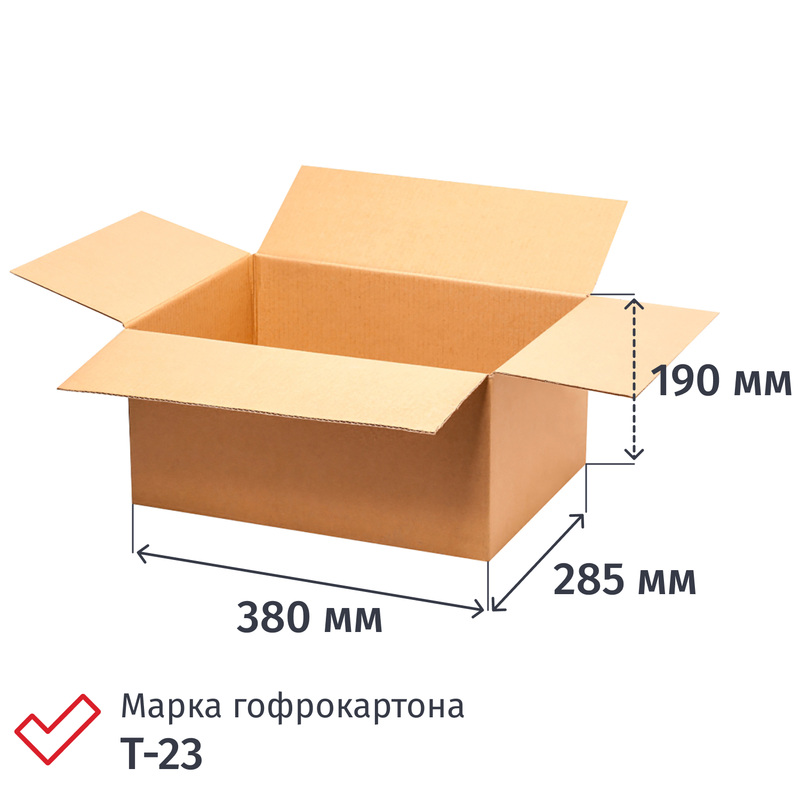 Изображение товара Гофрокороб 380х285х190 мм Т-23 профиль B бурый 20 штук в упаковке