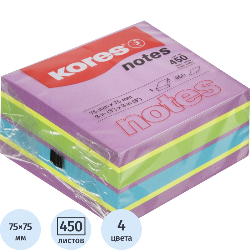 Изображение товара Неоновые стикеры Kores Cubo 75x75 мм 450 листов