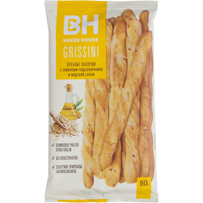 Изображение товара Хлебные палочки Baker House Grissini с семенами подсолнечника 80 г