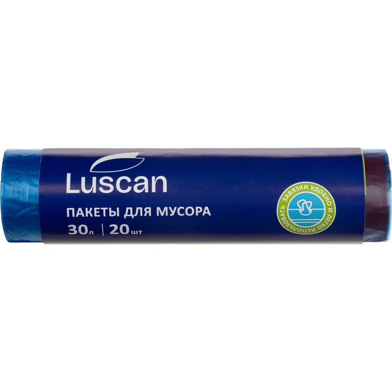 Изображение товара Мешки для мусора Luscan 30 л с завязками синие (ПНД 25 мкм, 20 штук)