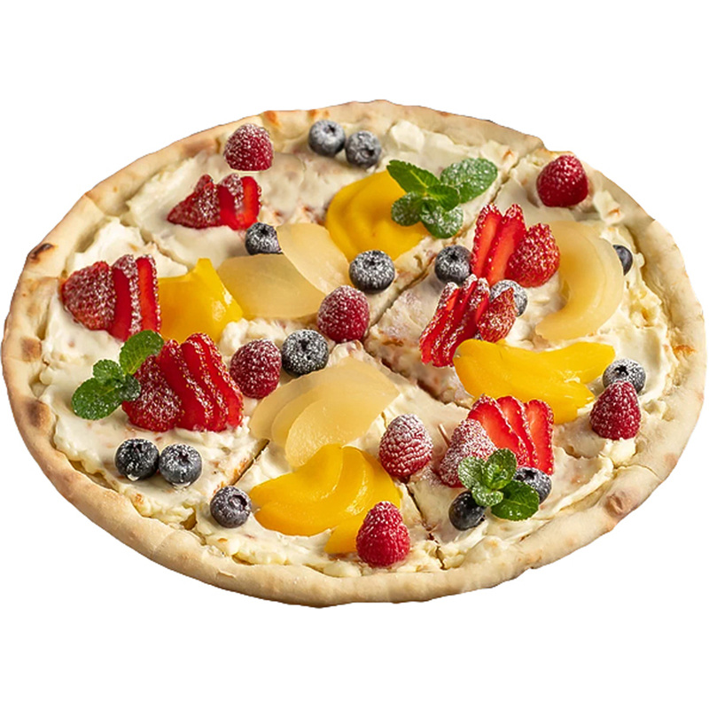 Изображение товара Фруктовая сладкая пицца на тонком тесте с фруктами и ягодами 700 г Россия