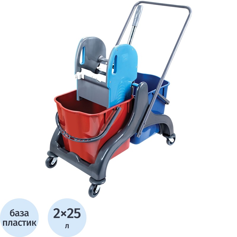 Изображение товара Тележка уборочная 2х25л пластик + отжим CK750