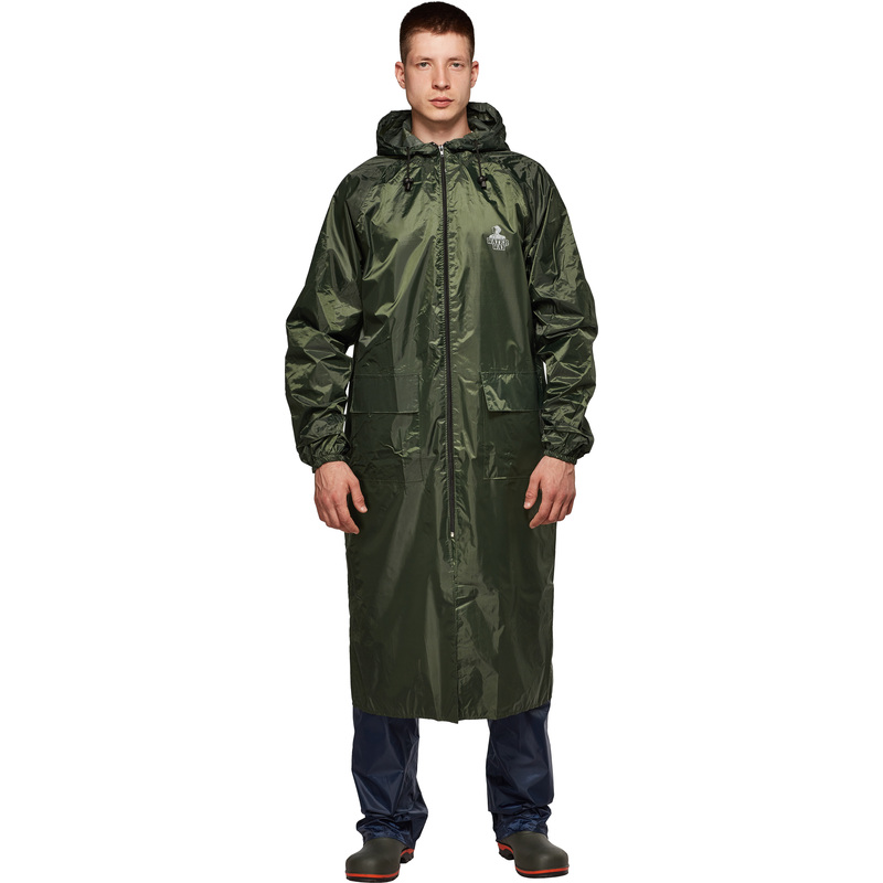 Изображение товара Влагозащитный плащ Тайфун ПВХ зеленый размеры 44-46 с капюшоном