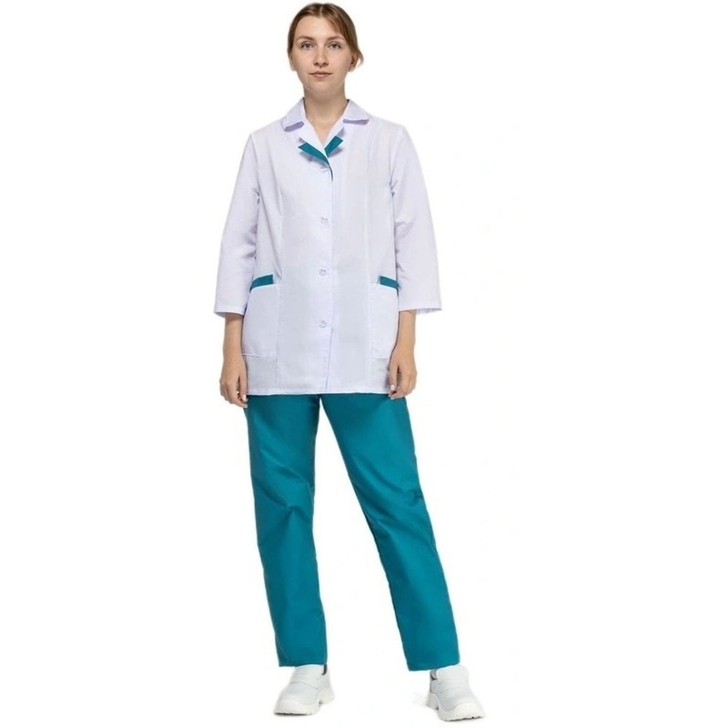 Изображение товара Медицинский женский костюм м01-КБР белый бирюзовый размеры 56 58
