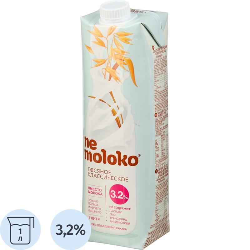 Изображение товара Напиток растительный овсяный Nemoloko классический 1л без сахара и лактозы