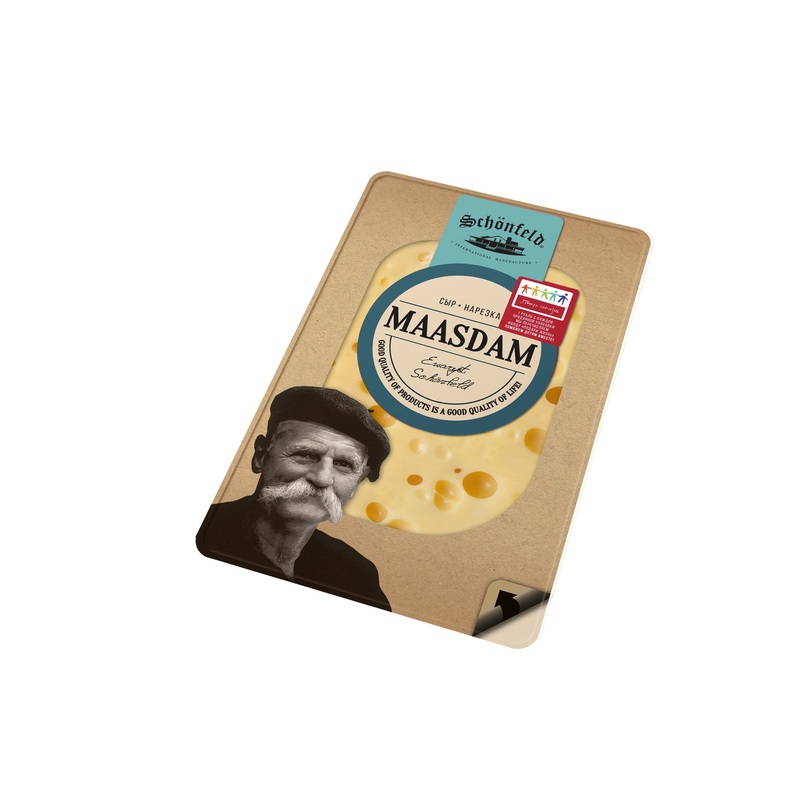 Изображение товара Сыр Маасдам нарезка 45% 125 г Schonfeld Полутвердый вкусный сыр