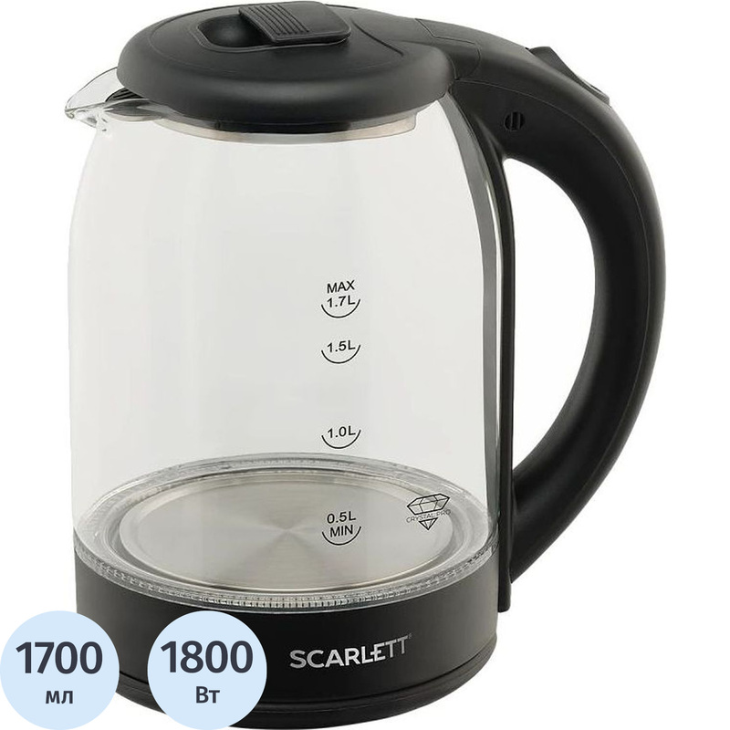 Изображение товара Электрический чайник Scarlett SC-EK27G90 черный 1700 мл стекло автоматическое отключение