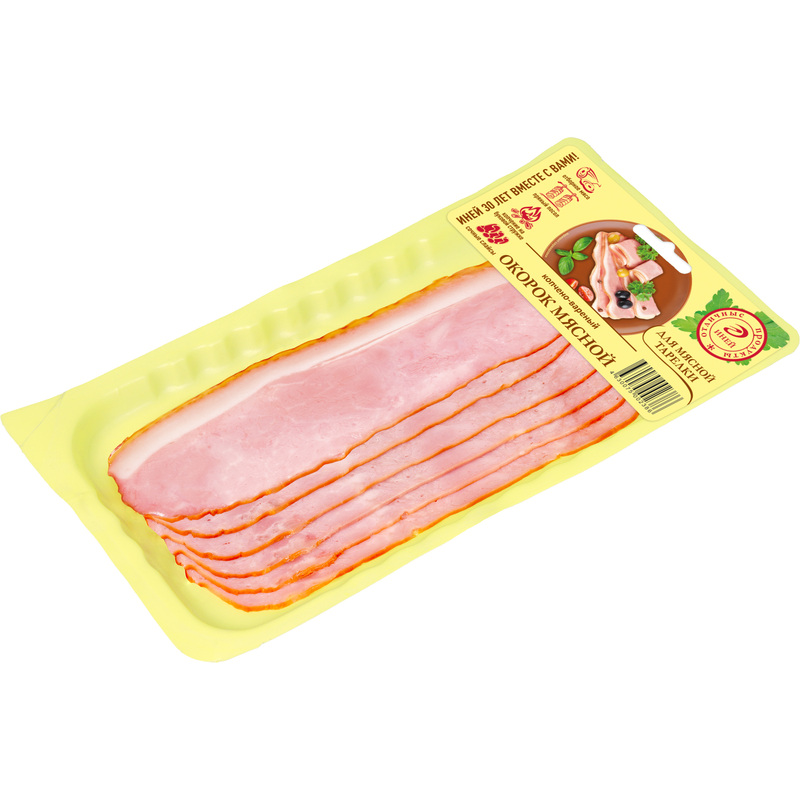 Изображение товара Окорок Иней варёно-копчёный нарезка 90 г