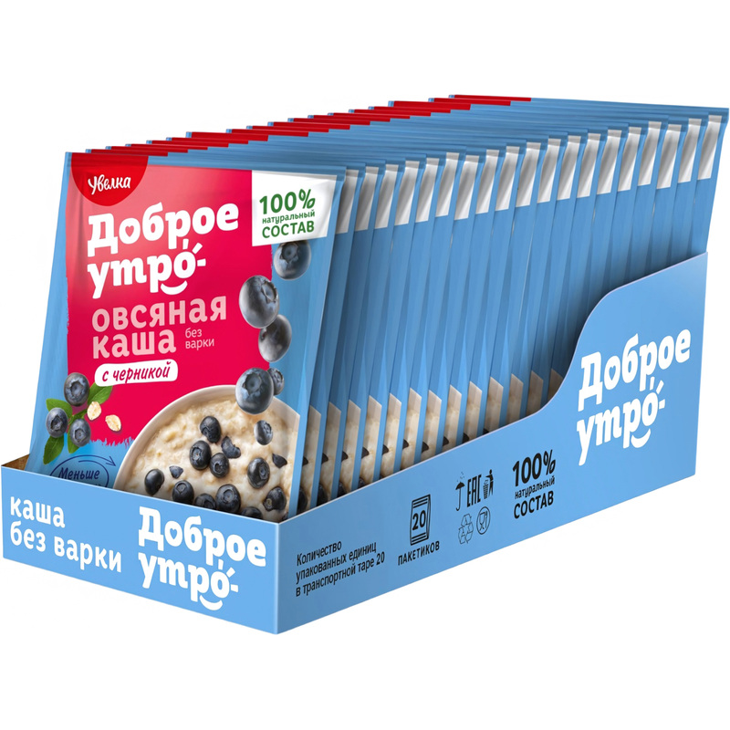 Изображение товара Каша Увелка овсяная с черникой 20 штук по 40 г
