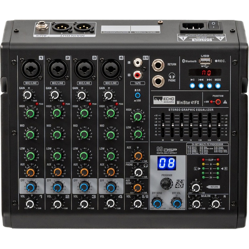 Изображение товара Микшерный пульт Echo Acoustic MiniStar 41FX профессиональный аналоговый с эффектами