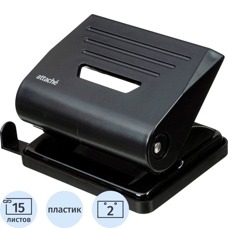 Изображение товара Дырокол Attache Eco до 15 листов черный с линейкой офисный настольный