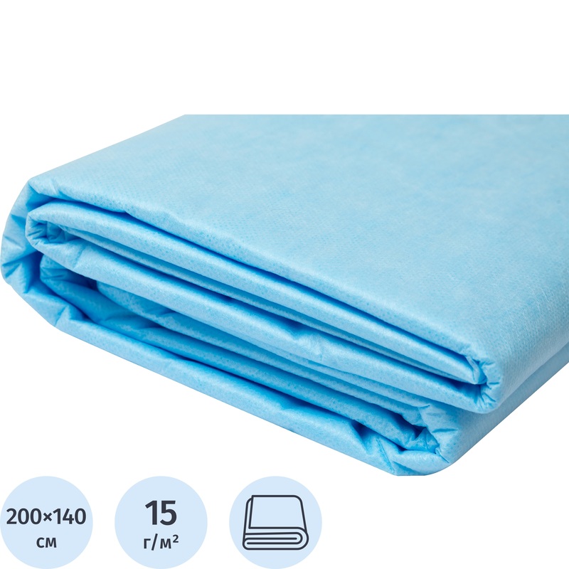 Изображение товара Одноразовая простыня White line 200x140 голубая нестерильная 15 г/кв.м 10 шт