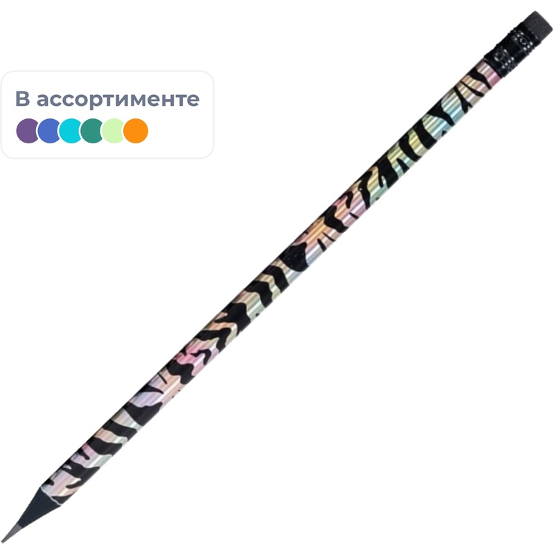 Изображение товара Карандаш чернографитный деревянный HB с ластиком Deli Animal texture заточенный круглый