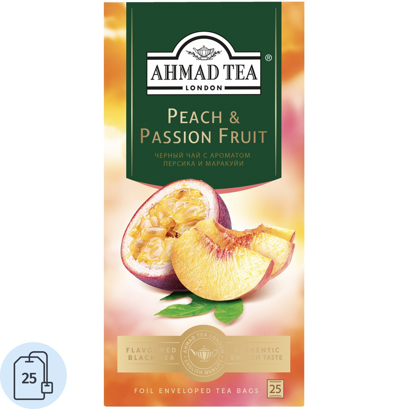 Изображение товара Черный чай Ahmad Tea Peach & Passion Fruit 25 пакетиков Россия