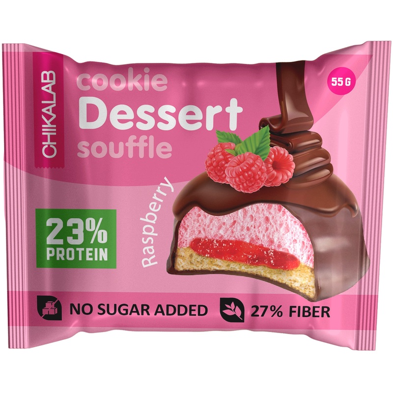 Изображение товара Протеиновое печенье Chikalab со вкусом малиновое суфле 55 г - полезный перекус для спортсменов и те