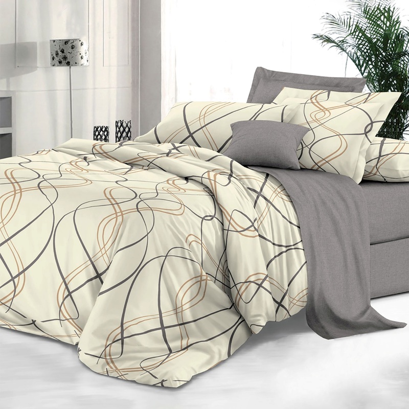 Изображение товара Комплект постельного белья Эльф Sateen De Luxe 2-спальное с европростынёй сатин 70x70 см (145 Изящные линии)