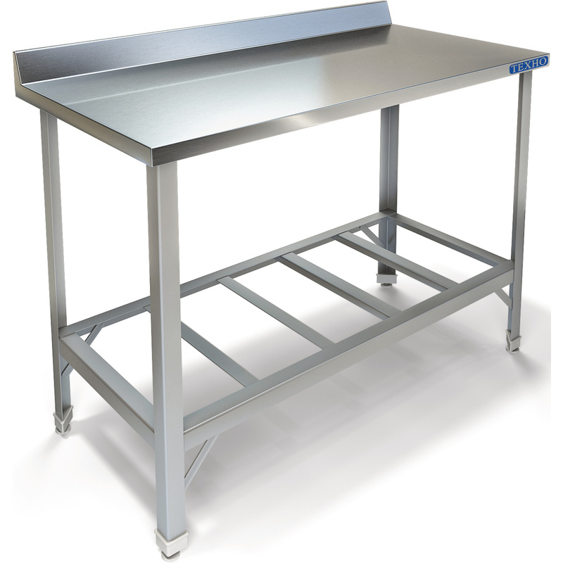 Изображение товара Производственный металлический стол с бортом и решетчатой полкой 1500х600х850 мм