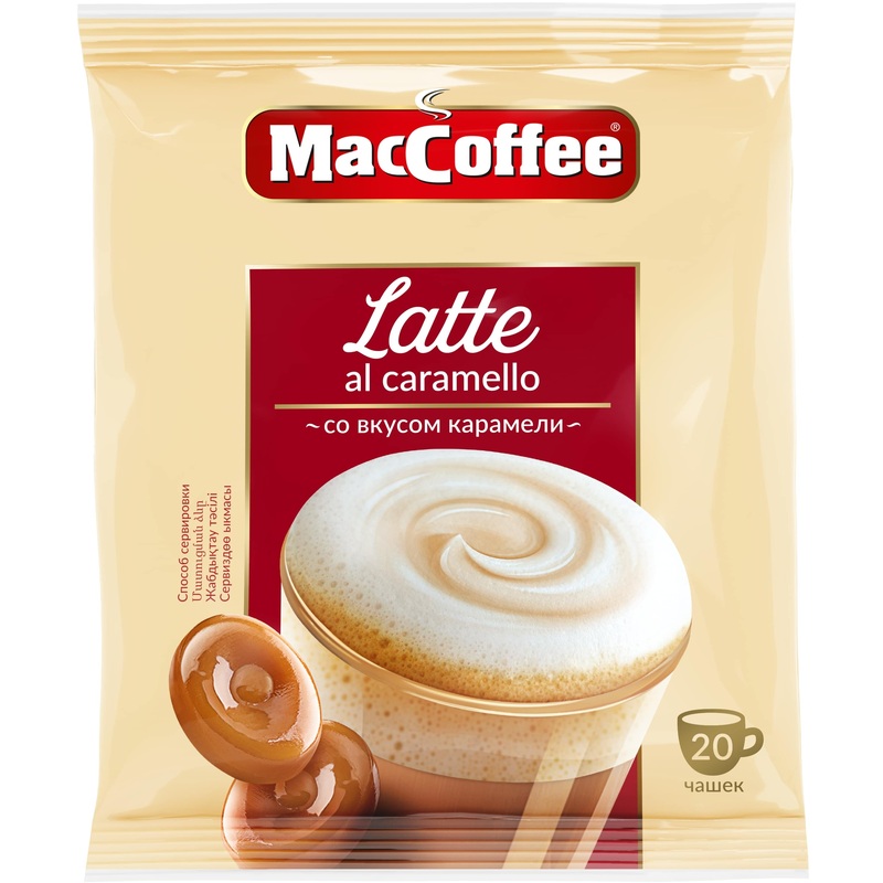 Изображение товара Растворимый кофе MacCoffee Latte Al Caramello 20 пакетиков по 22 г с ароматом карамели