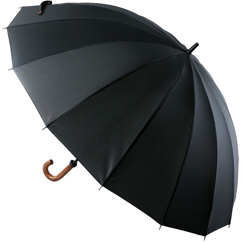 Изображение товара Мужской механический зонт-трость Trust черный 19960 с деревянной ручкой