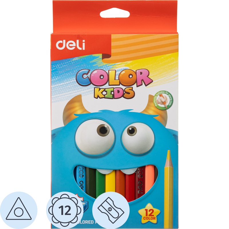 Изображение товара Цветные карандаши Deli Color Kids Jumbo 12 шт трёхгранные с точилкой