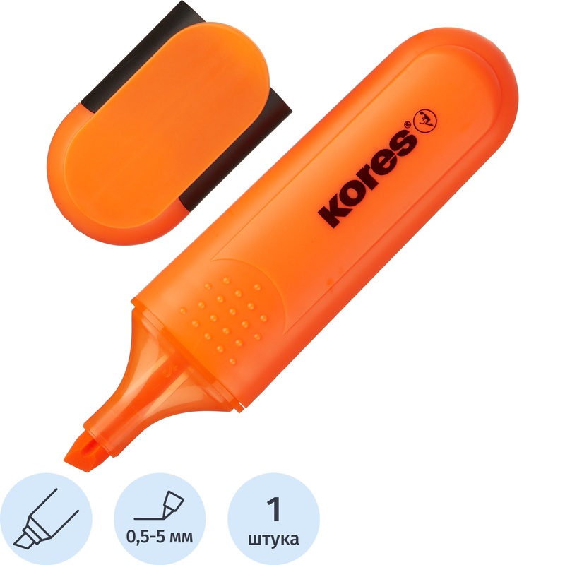 Изображение товара Текстовыделитель Kores Bright Liner Plus оранжевый 0.5-5 мм соскошенный наконечник