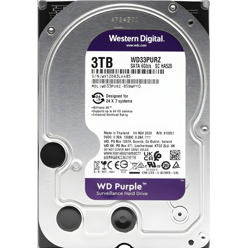 Изображение товара Жесткий диск Western Digital Purple 3ТБ WD33PURZ для систем видеонаблюдения