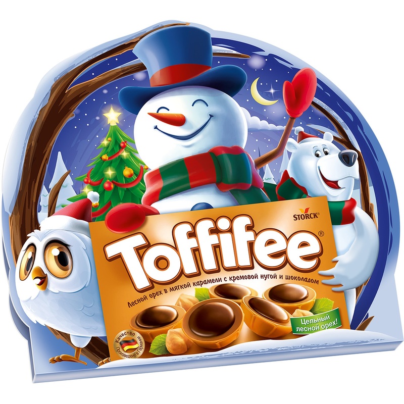 Изображение товара Конфеты Toffifee Снеговик 125 г молочный шоколад с орехами карамелью и нугой