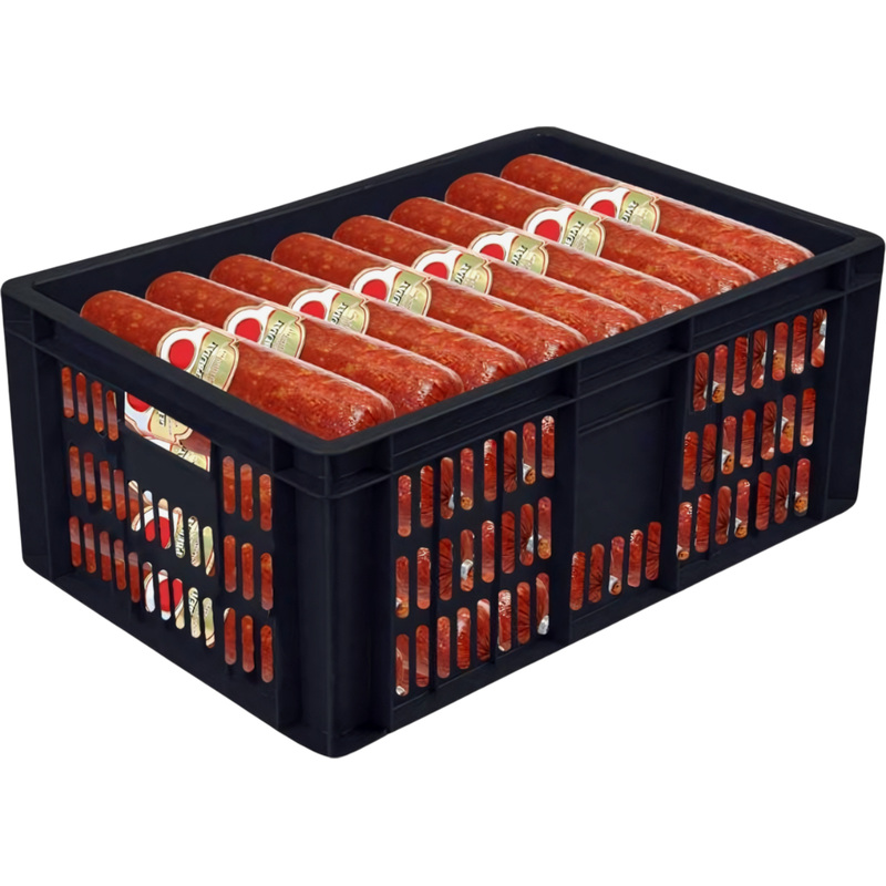 Изображение товара Ящик для колбасы из ПНД 600x400x250 мм перфорированный черный