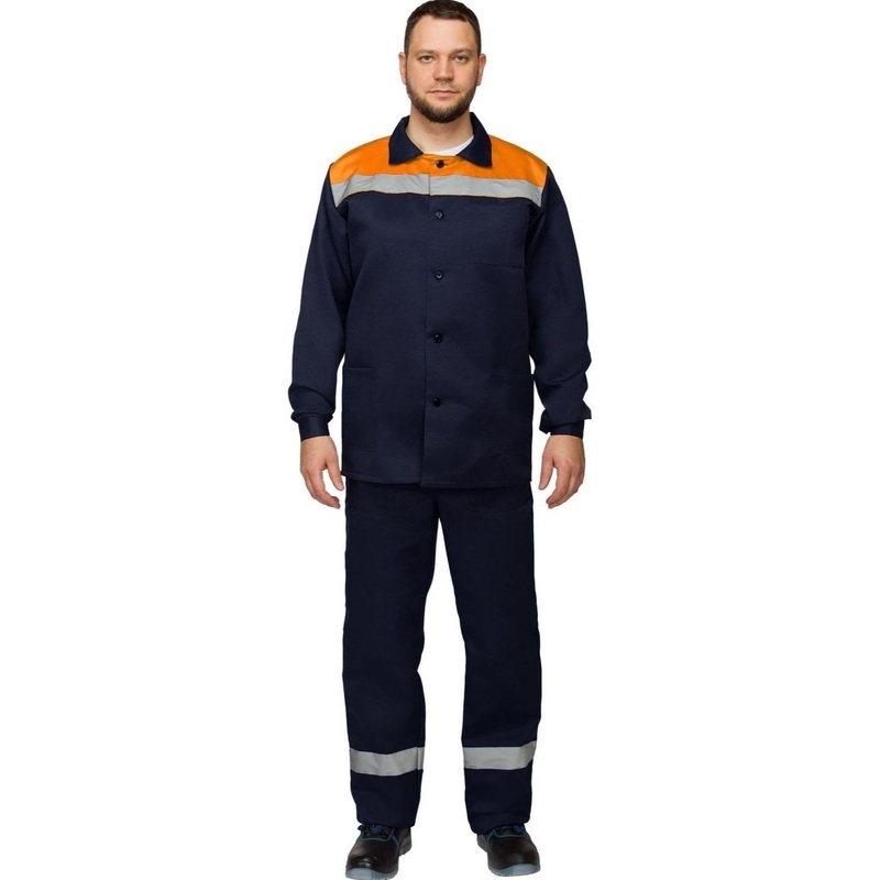 Изображение товара Рабочий летний мужской костюм л16-КБР с СОП синий оранжевый, 64-66 размер