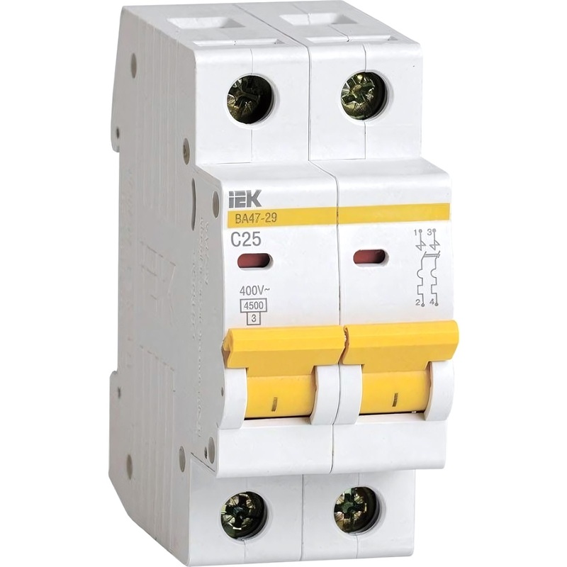 Изображение товара Автоматический выключатель IEK ВА47-29 2п 25А C 4500А для защиты цепей