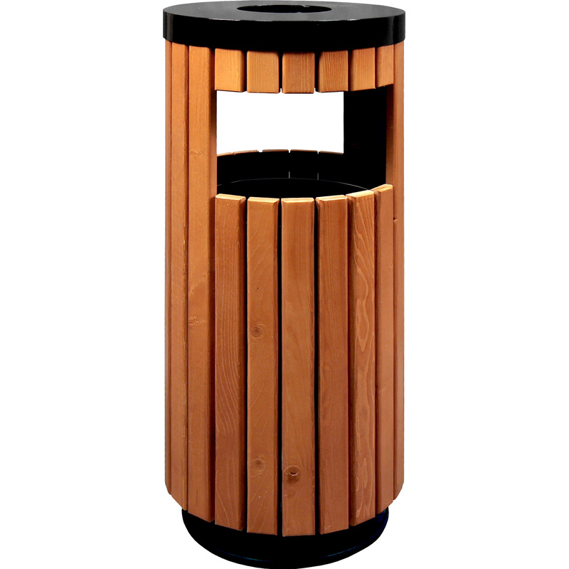 Изображение товара Уличная урна-пепельница Wood объем 40 л из окрашенной стали с деревянной обшивкой