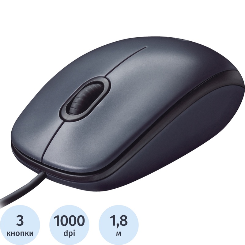 Изображение товара Проводная мышь Logitech M90 черная с USB, оптическая, 3 кнопки