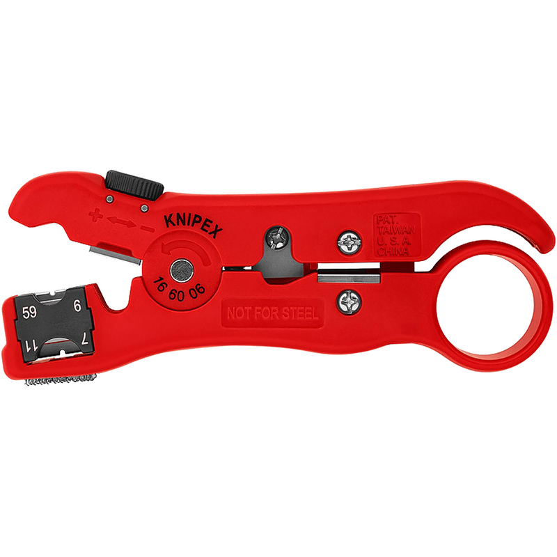 Изображение товара Профессиональный стриппер Knipex KN-166006SB для кабелей RG 59, RG 6, RG 7 и RG 11