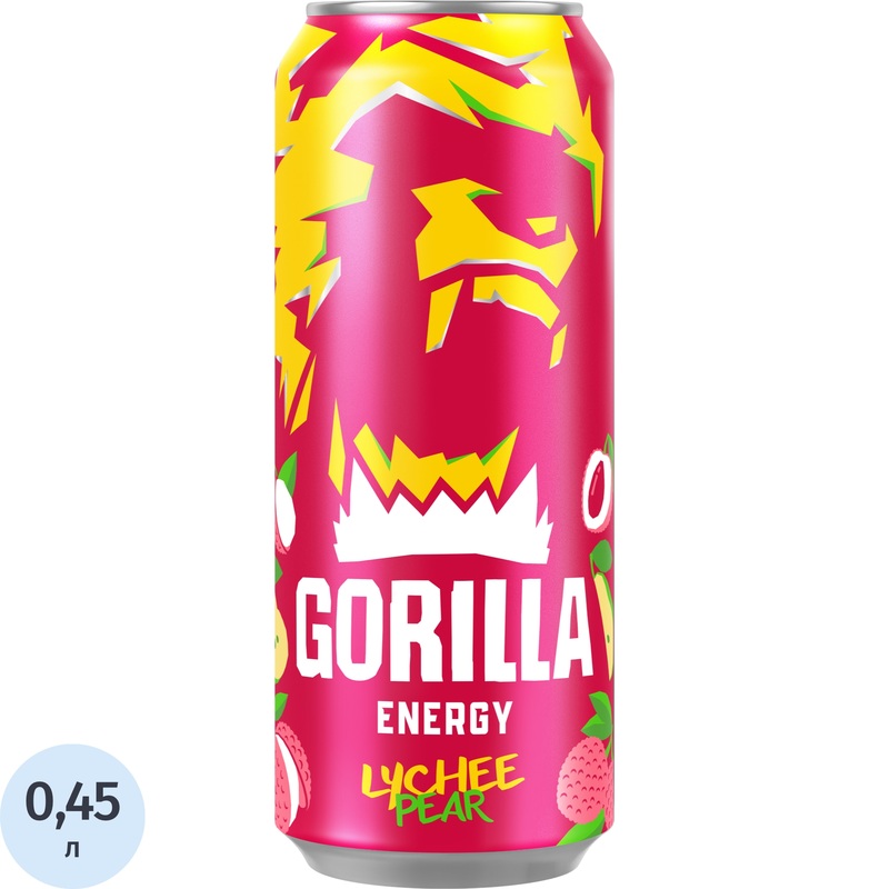 Изображение товара Напиток энергетический Gorilla Lychee Pear 0.45 л Изображение товара Напиток энергетический Gorilla Lychee Pear 0.45 л