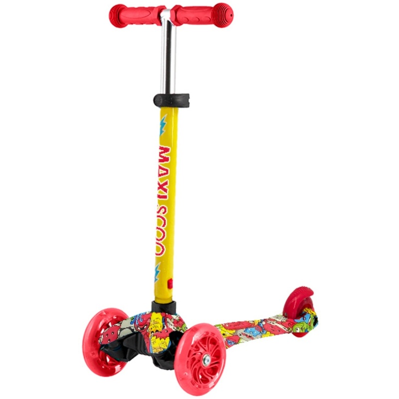 Изображение товара Самокат городский Maxiscoo Baby 120/80 мм желтый/красный для малышей легкий и безопасный