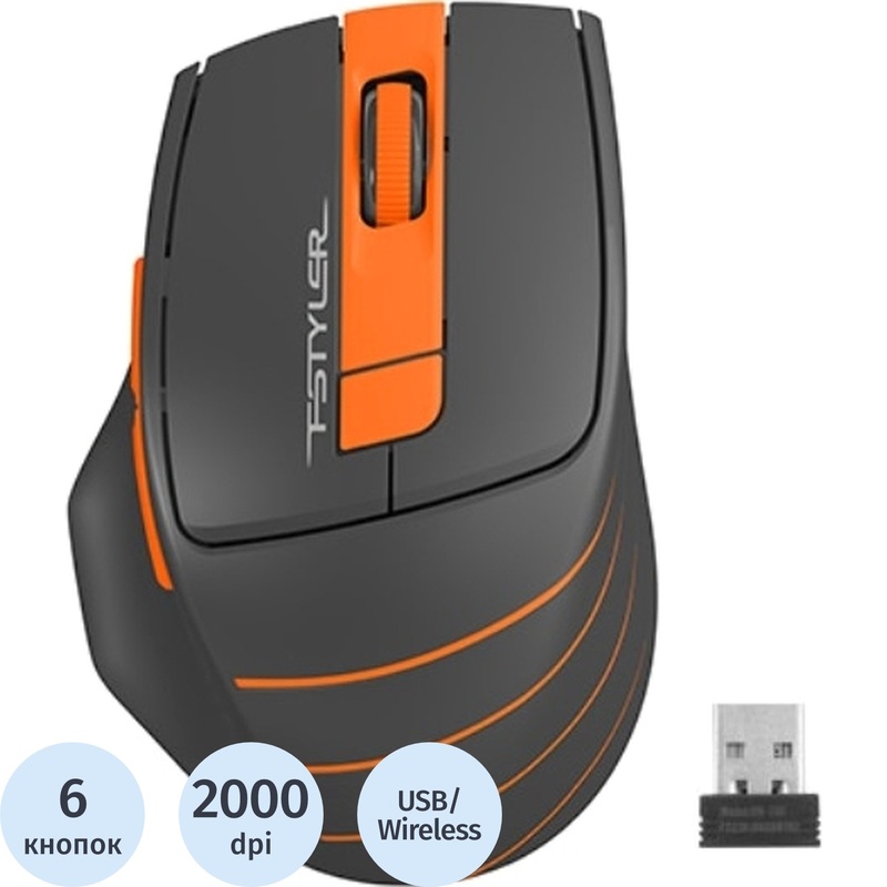 Изображение товара Мышь беспроводная A4 Fstyler FG30 серо-оранжевая