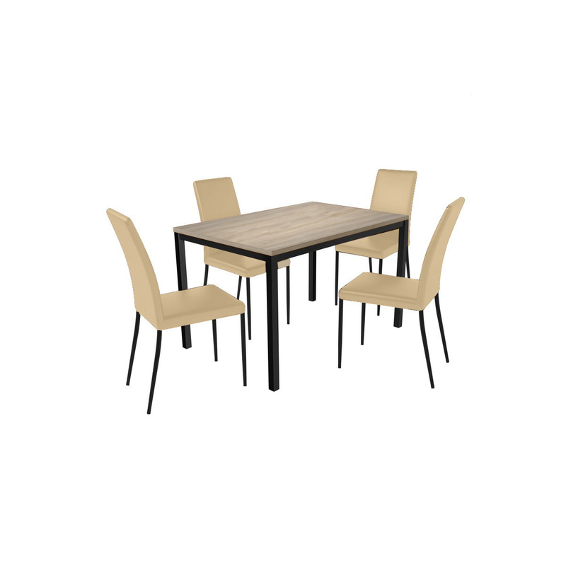 Изображение товара Стол Итан К-031 прямоугольный бежевый с чёрным каркасом и комплектом 4 стула Марио