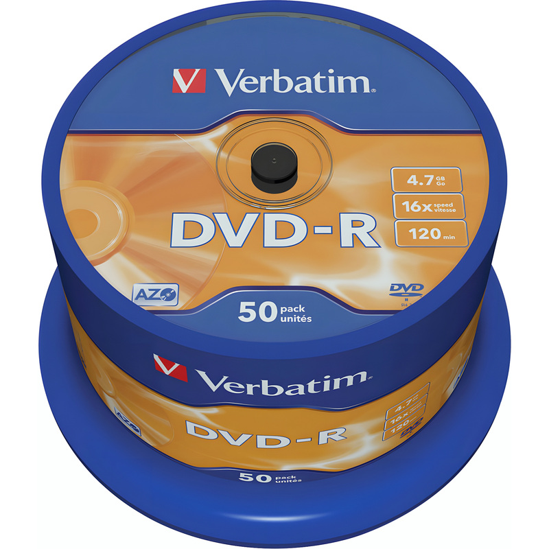 Изображение товара Диск DVD-R Verbatim 4. 7 ГБ 16x cake box 43548 - 50 штук