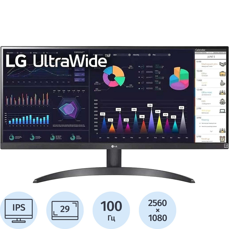 Изображение товара Монитор 29 LG 29WQ500-B черный с IPS, HDR, FreeSync, 21:9, 2560x1080
