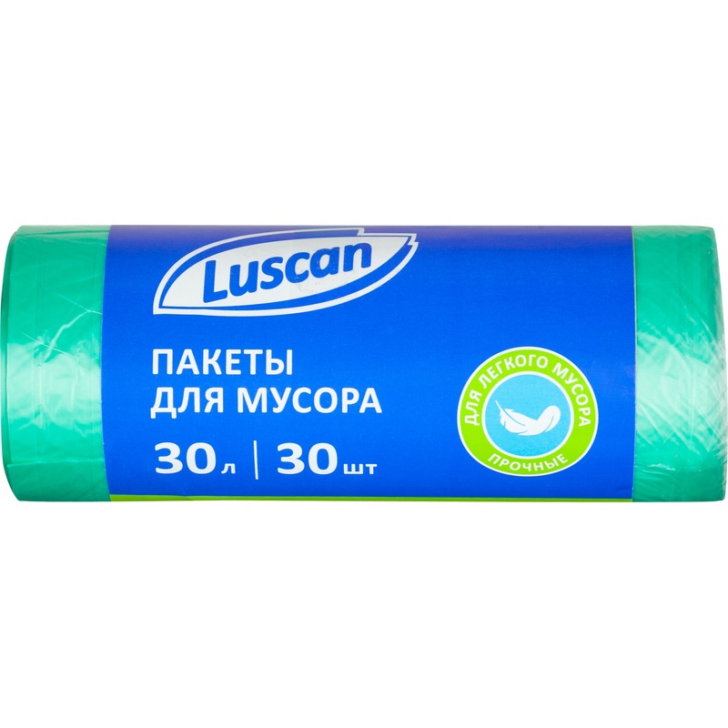 Изображение товара Мешки для мусора Luscan 30 л зеленые из ПНД, 30 штук в рулоне