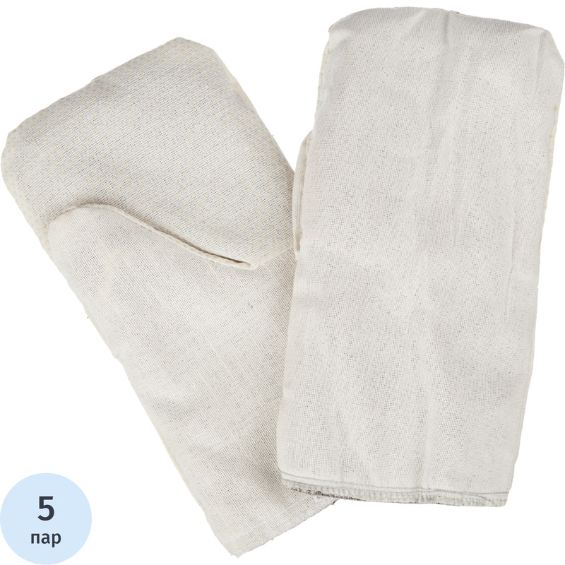 Изображение товара Рукавицы рабочие хб утепленные с ПВХ наладонником белые (плотность 220 г/кв.м, 5 пар в упаковке)