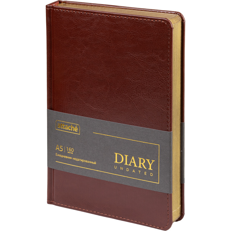 Изображение товара Ежедневник Attache Gold недатированный А5 160 листов коричневый искусственная кожа