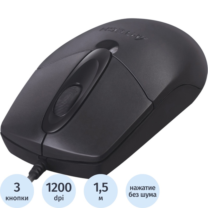 Изображение товара Проводная оптическая мышь A4tech OP-720S черная 1200 dpi USB