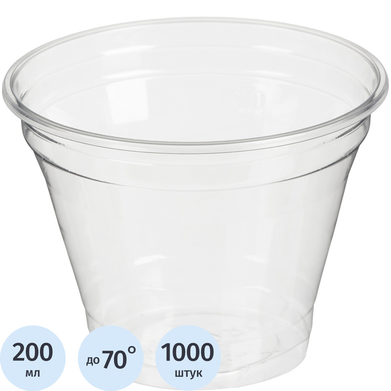 Изображение товара Стакан одноразовый пластиковый Стиролпласт 200/220 мл, 1000 штук