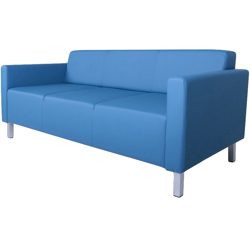 Изображение товара Диван Евро трехместный синего цвета из искусственной кожи
